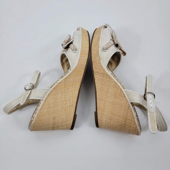 Sperry Floral Bow Tie Adjustable Strappy Wedges White Leather Size 7.5M - Picture 5 of 7